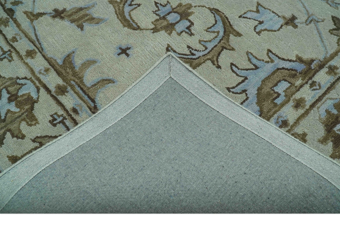 Custom Made Ivory, Taupe and Aqua Traditional Hand Tufted wool area rug - The Rug Decor