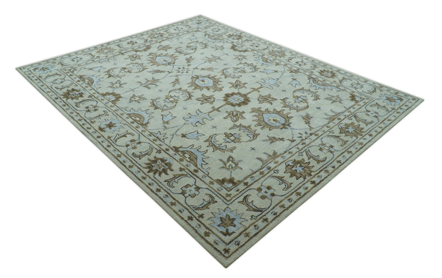 Custom Made Ivory, Taupe and Aqua Traditional Hand Tufted wool area rug - The Rug Decor