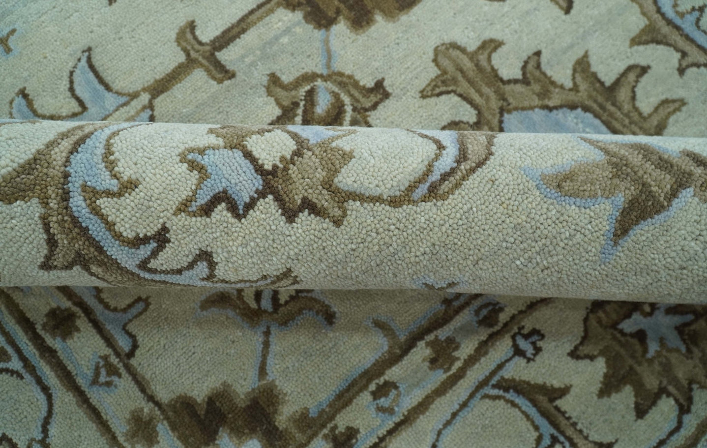 Custom Made Ivory, Taupe and Aqua Traditional Hand Tufted wool area rug - The Rug Decor