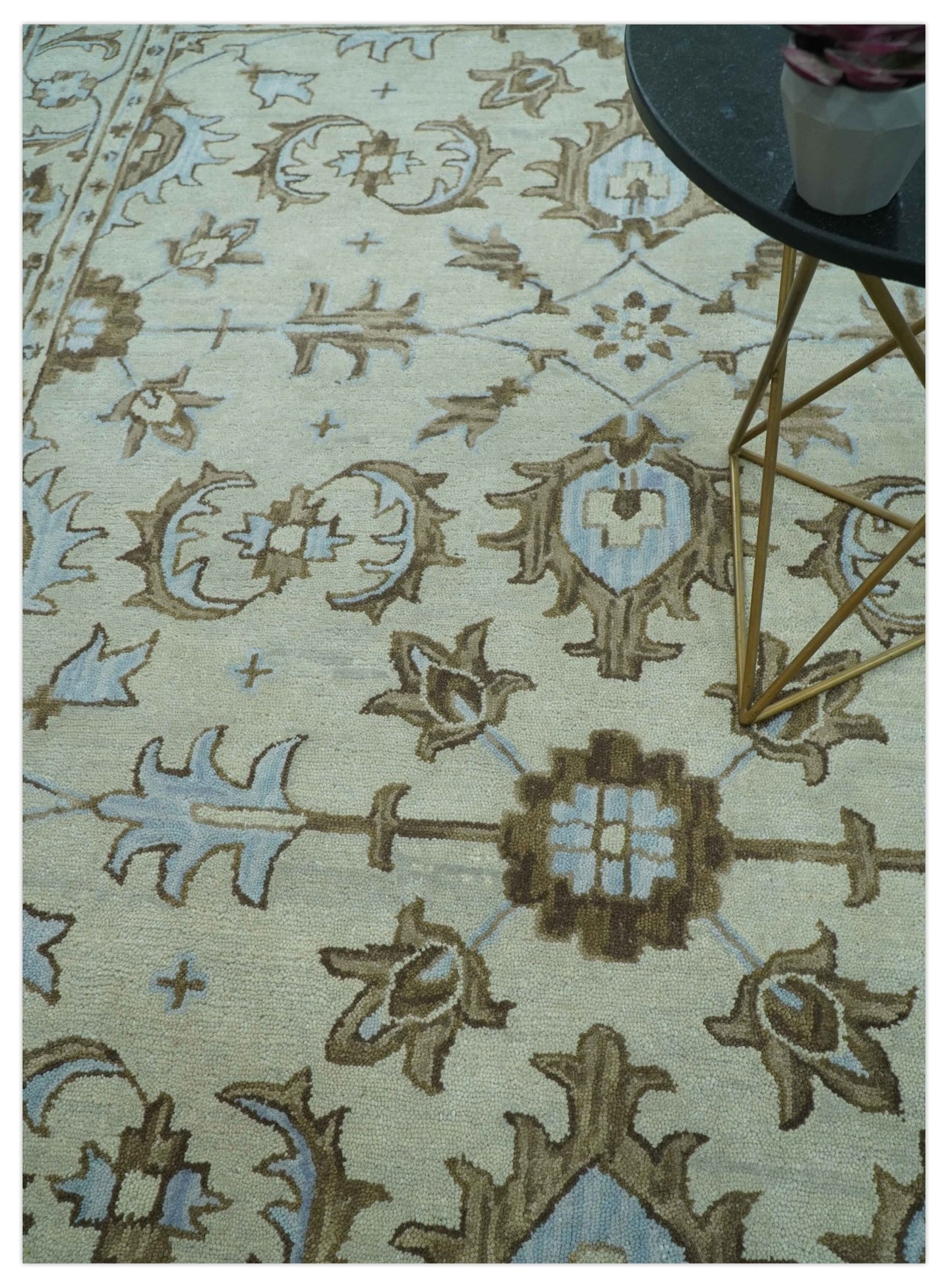 Custom Made Ivory, Taupe and Aqua Traditional Hand Tufted wool area rug - The Rug Decor