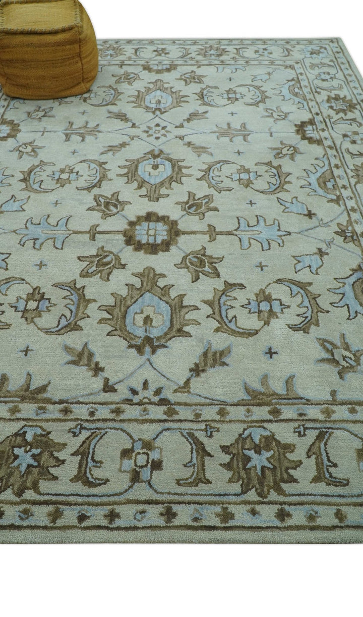 Custom Made Ivory, Taupe and Aqua Traditional Hand Tufted wool area rug - The Rug Decor