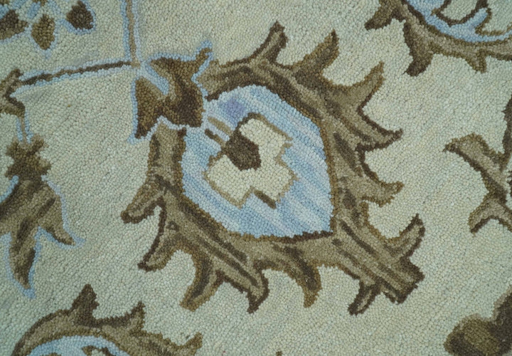 Custom Made Ivory, Taupe and Aqua Traditional Hand Tufted wool area rug - The Rug Decor