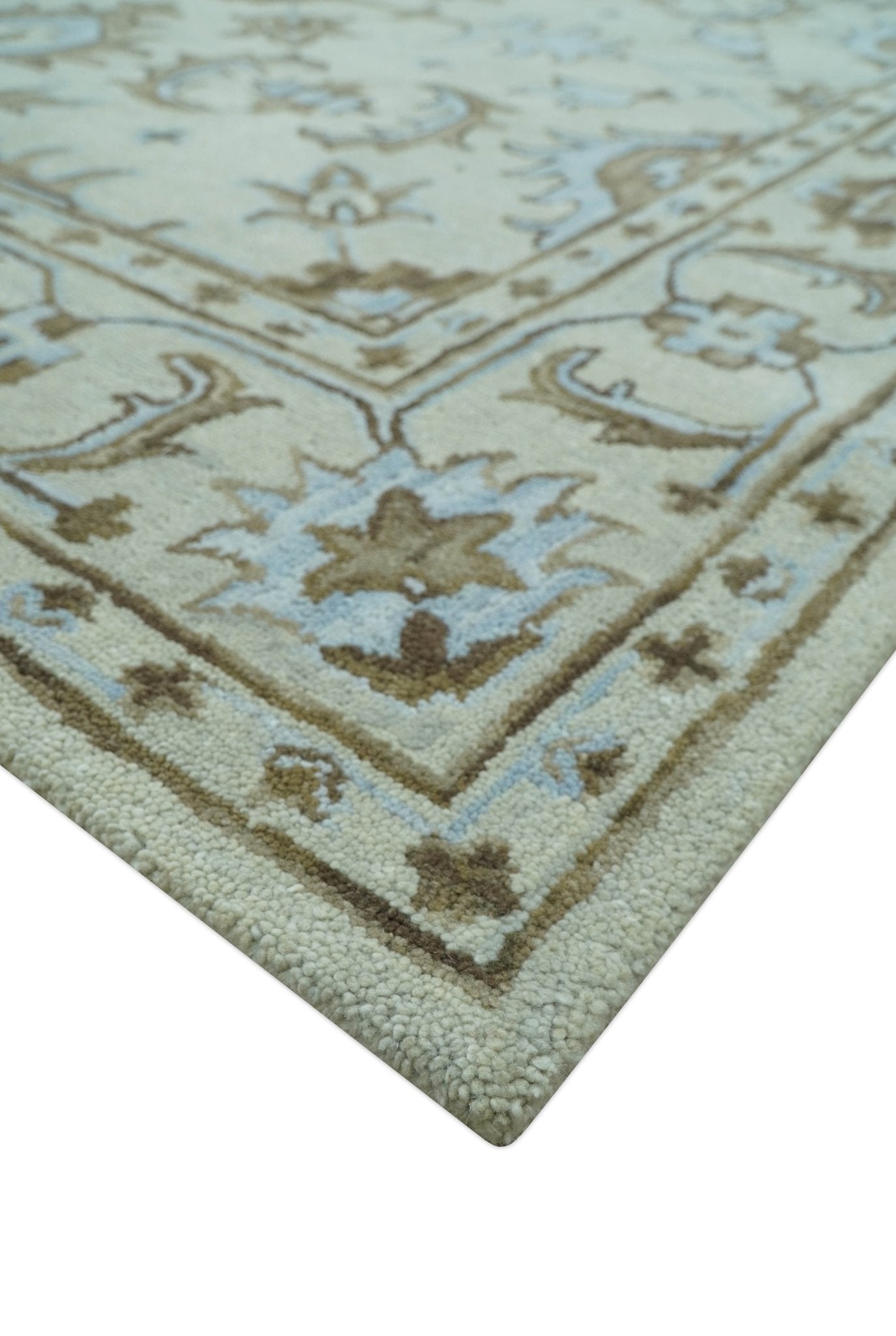 Custom Made Ivory, Taupe and Aqua Traditional Hand Tufted wool area rug - The Rug Decor