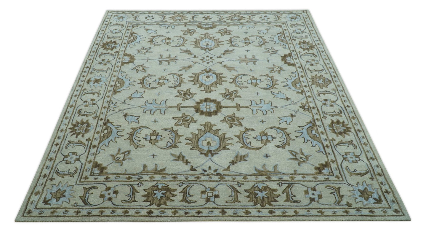 Custom Made Ivory, Taupe and Aqua Traditional Hand Tufted wool area rug - The Rug Decor