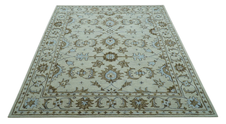 Custom Made Ivory, Taupe and Aqua Traditional Hand Tufted wool area rug - The Rug Decor