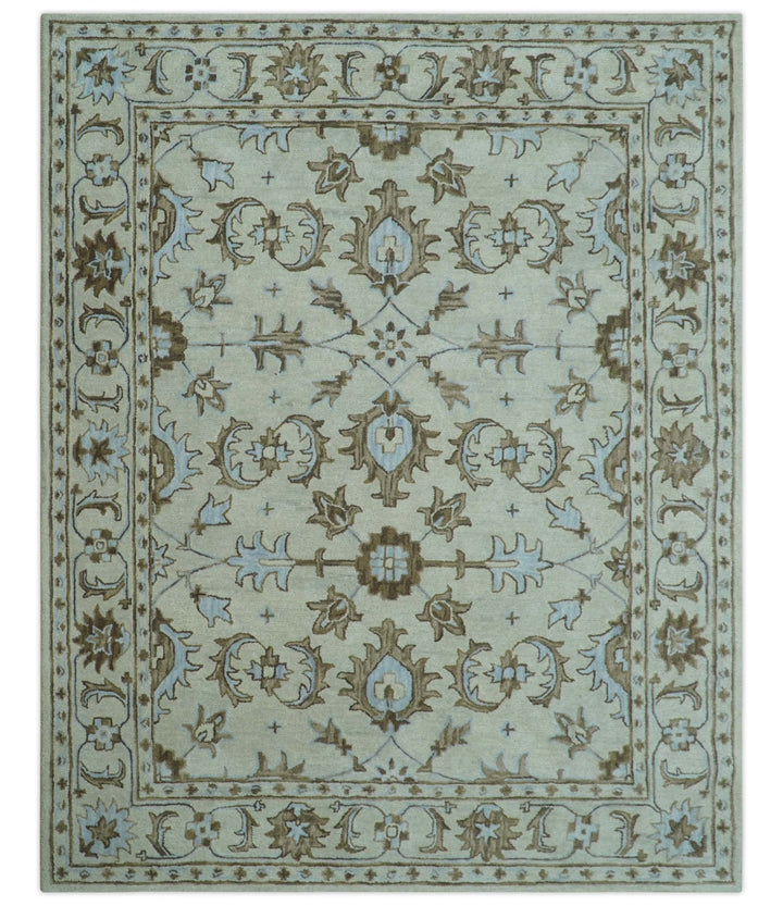 Custom Made Ivory, Taupe and Aqua Traditional Hand Tufted wool area rug - The Rug Decor