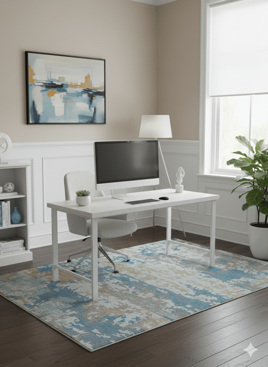 Custom Made Modern Abstract Blue And Beige Hand Tufted Wool Area Rug - The Rug Decor