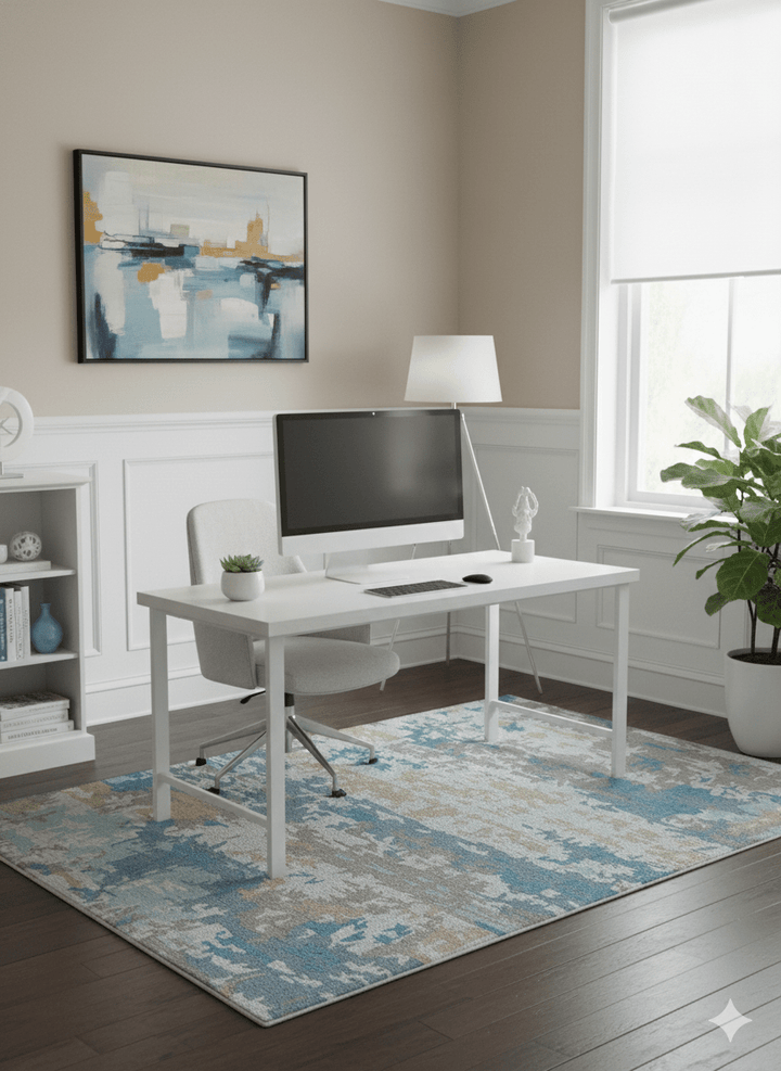 Custom Made Modern Abstract Blue And Beige Hand Tufted Wool Area Rug - The Rug Decor