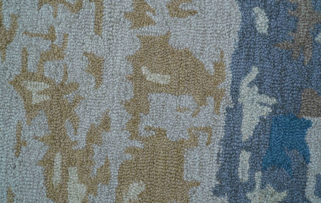 Custom Made Modern Abstract Blue And Beige Hand Tufted Wool Area Rug - The Rug Decor