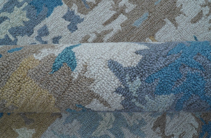 Custom Made Modern Abstract Blue And Beige Hand Tufted Wool Area Rug - The Rug Decor