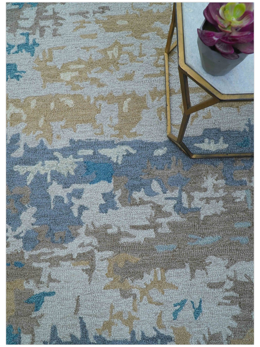 Custom Made Modern Abstract Blue And Beige Hand Tufted Wool Area Rug - The Rug Decor