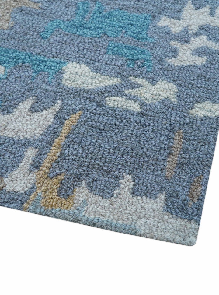 Custom Made Modern Abstract Blue And Beige Hand Tufted Wool Area Rug - The Rug Decor