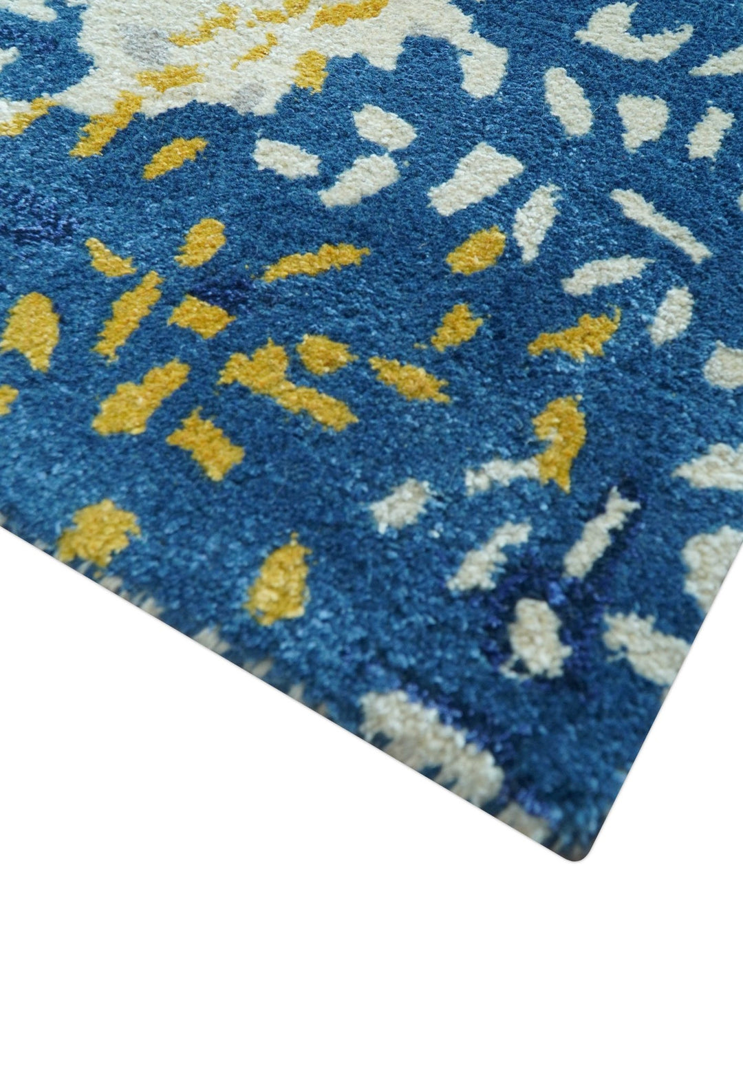 Custom Made Modern Abstract Blue And Beige Hand Tufted Wool - Art Silk Rug - The Rug Decor