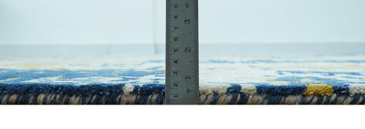 Custom Made Modern Abstract Blue And Beige Hand Tufted Wool - Art Silk Rug - The Rug Decor