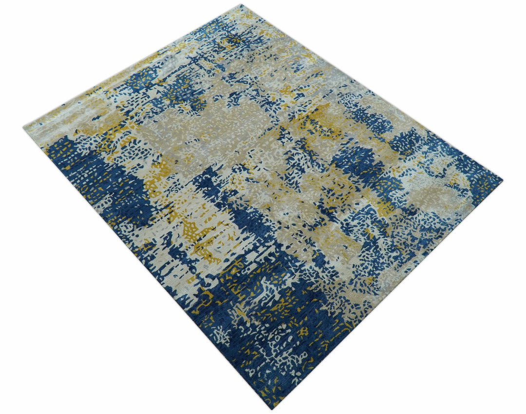 Custom Made Modern Abstract Blue And Beige Hand Tufted Wool - Art Silk Rug - The Rug Decor