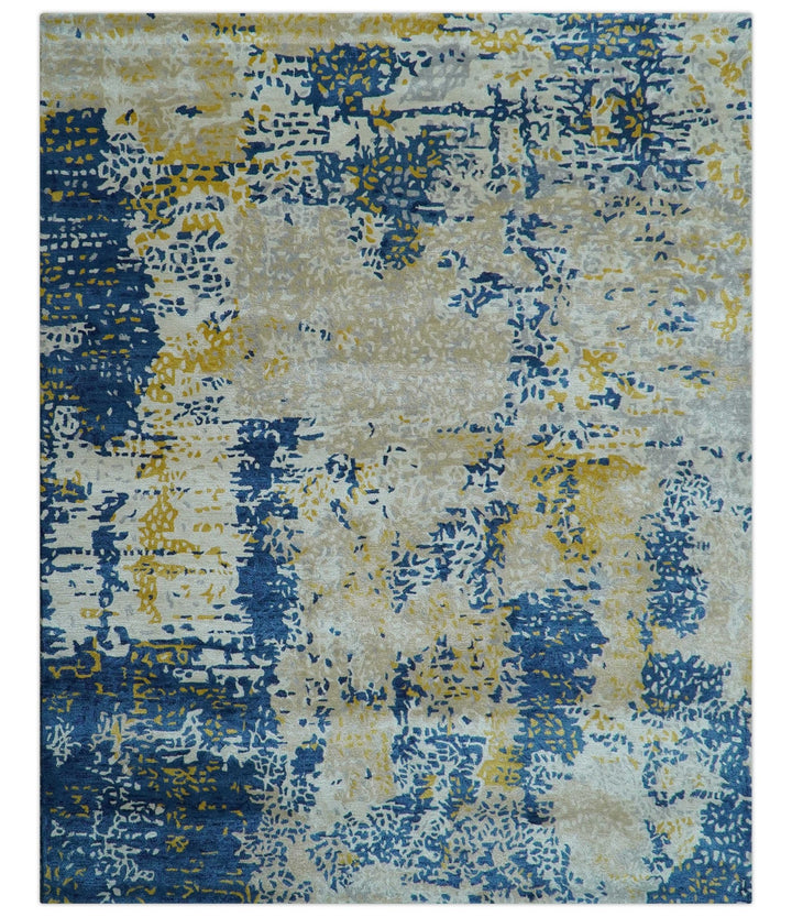 Custom Made Modern Abstract Blue And Beige Hand Tufted Wool - Art Silk Rug - The Rug Decor