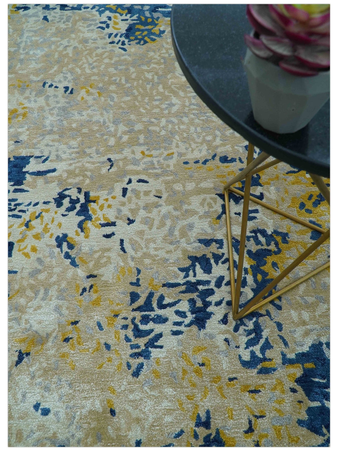 Custom Made Modern Abstract Blue And Beige Hand Tufted Wool - Art Silk Rug - The Rug Decor