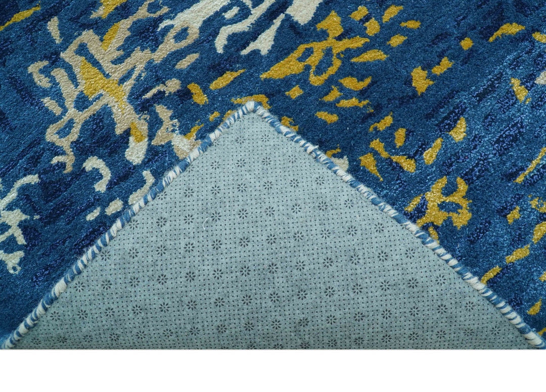 Custom Made Modern Abstract Blue And Beige Hand Tufted Wool - Art Silk Rug - The Rug Decor