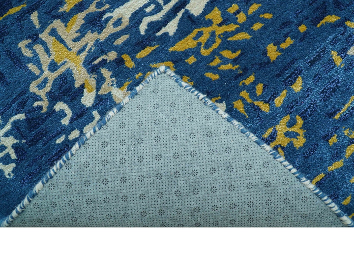 Custom Made Modern Abstract Blue And Beige Hand Tufted Wool - Art Silk Rug - The Rug Decor