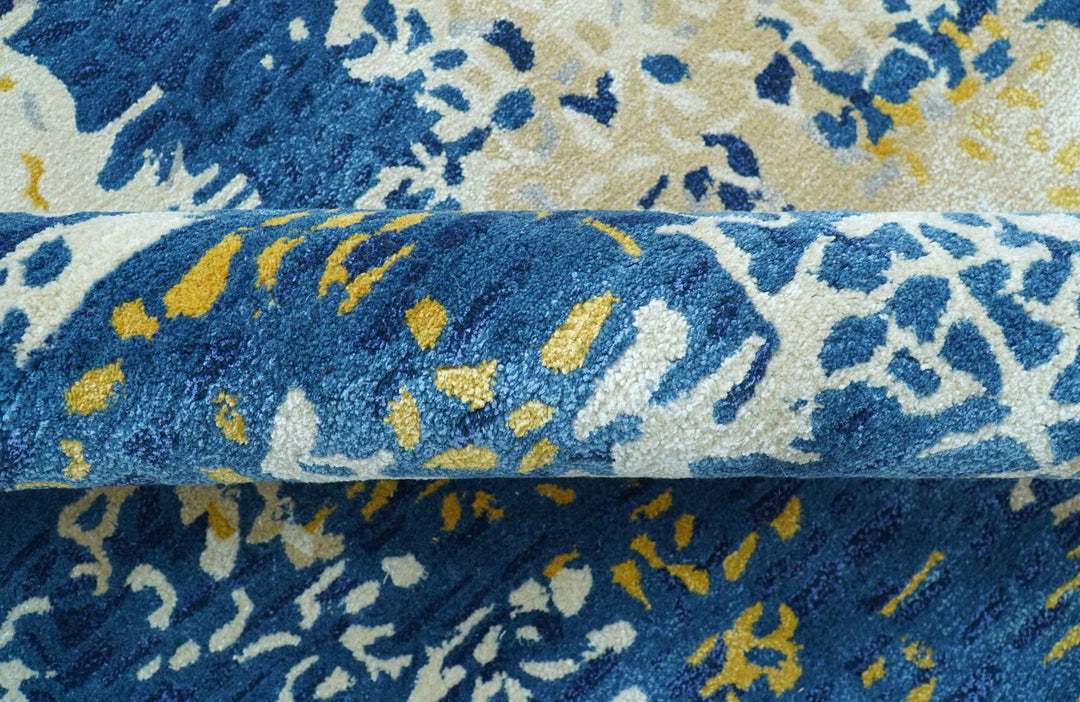 Custom Made Modern Abstract Blue And Beige Hand Tufted Wool - Art Silk Rug - The Rug Decor