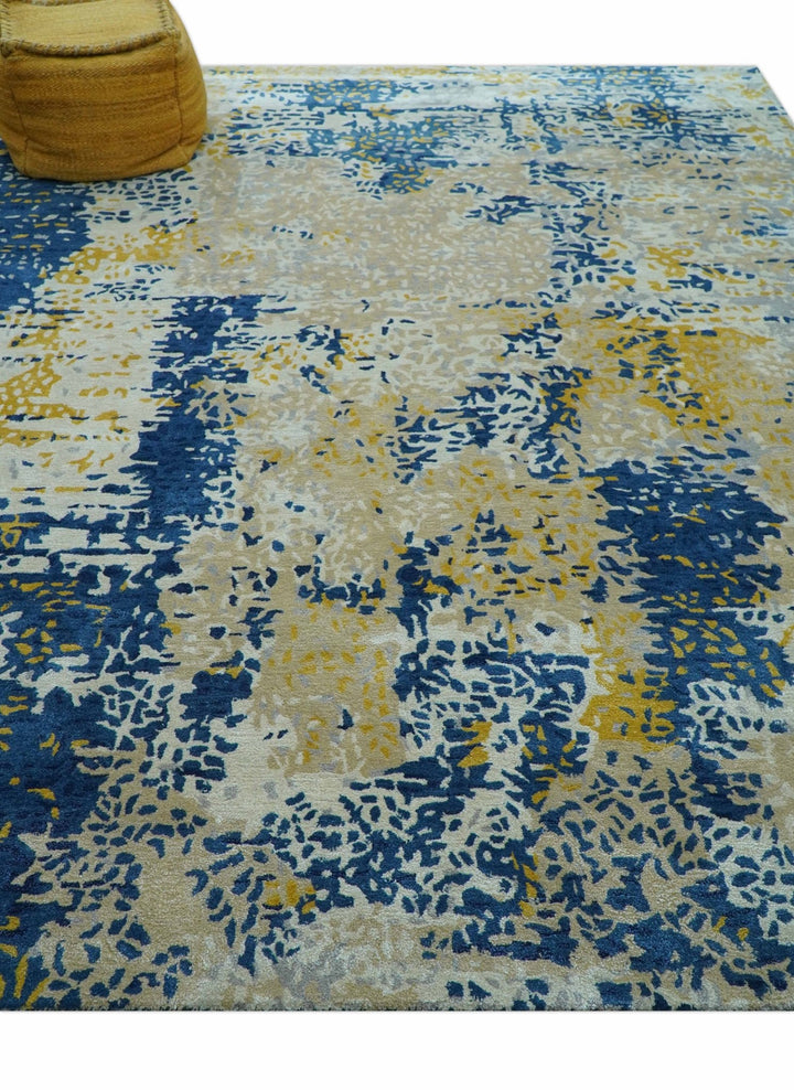 Custom Made Modern Abstract Blue And Beige Hand Tufted Wool - Art Silk Rug - The Rug Decor