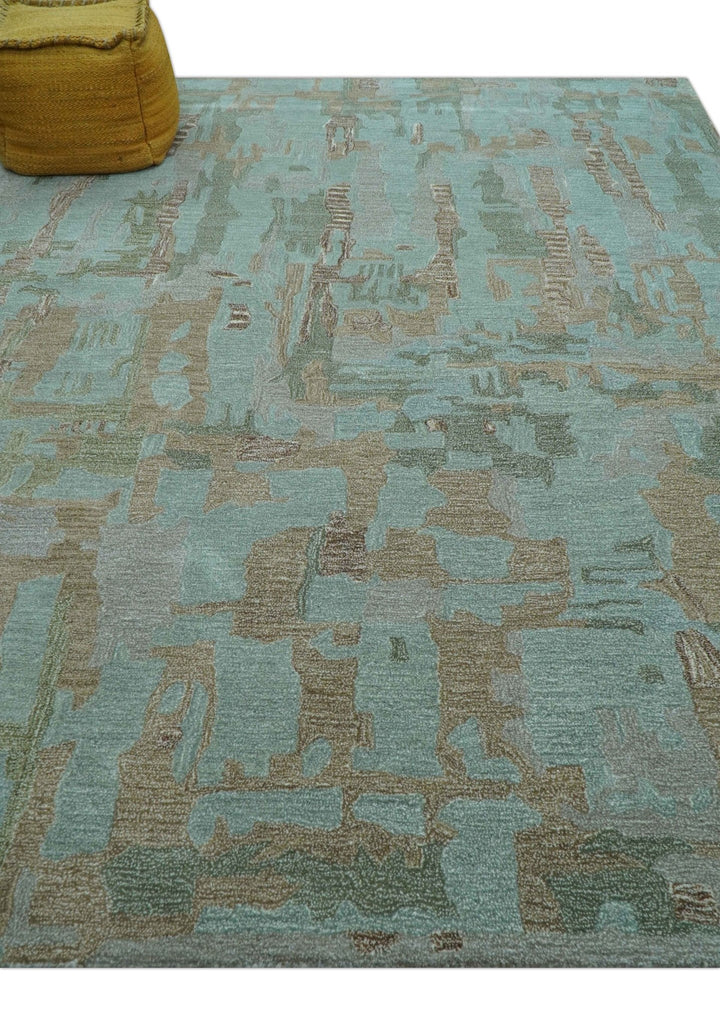 Custom Made Modern Abstract Blue Hand Tufted Wool Area Rug - The Rug Decor