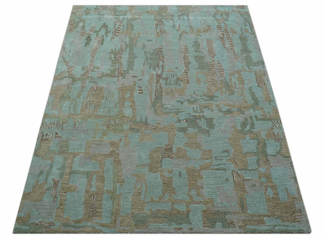Custom Made Modern Abstract Blue Hand Tufted Wool Area Rug - The Rug Decor
