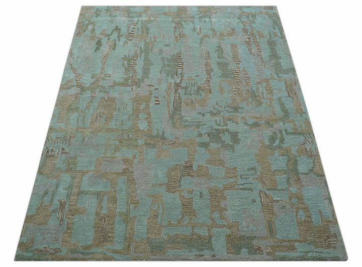 Custom Made Modern Abstract Blue Hand Tufted Wool Area Rug - The Rug Decor