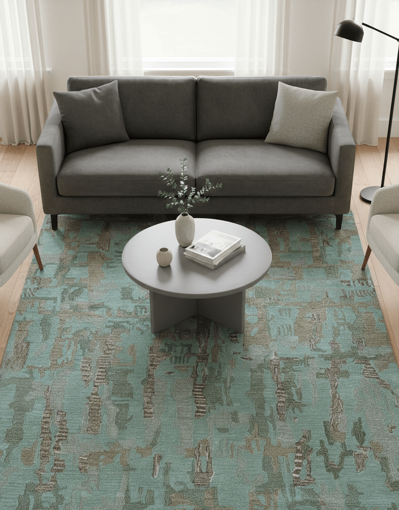 Custom Made Modern Abstract Blue Hand Tufted Wool Area Rug - The Rug Decor