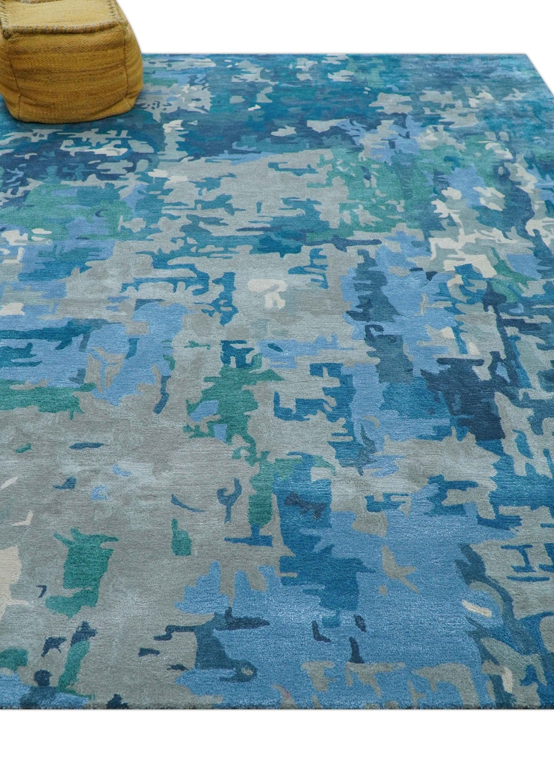 Custom Made Modern Abstract Blue Hand Tufted Wool Art - Silk Rug - The Rug Decor