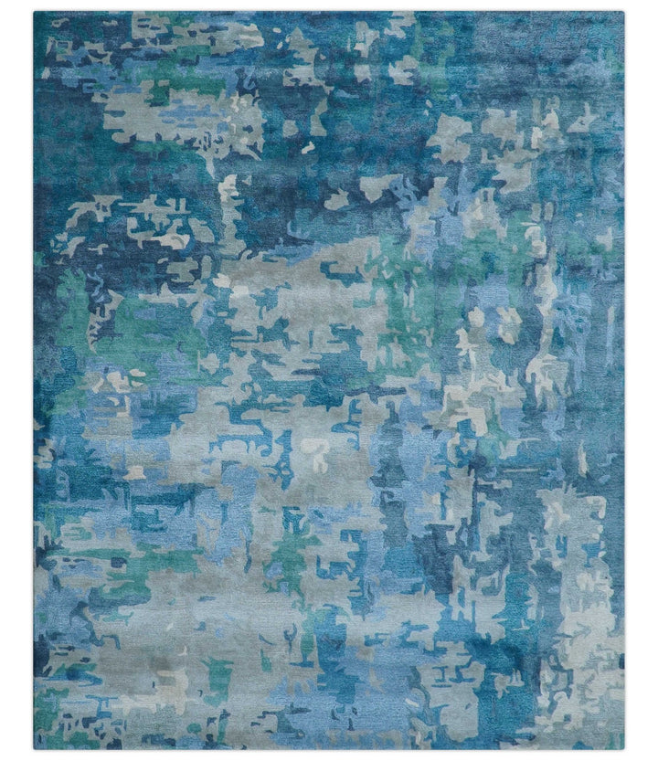 Custom Made Modern Abstract Blue Hand Tufted Wool Art - Silk Rug - The Rug Decor