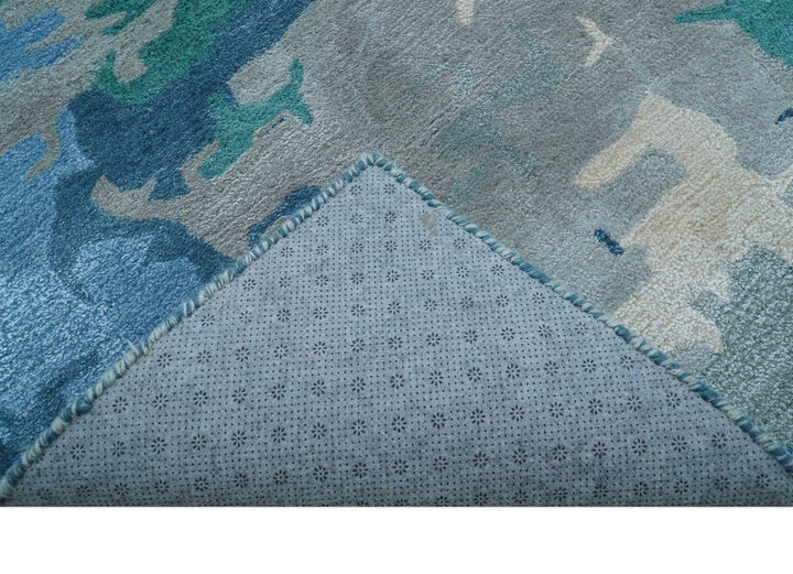 Custom Made Modern Abstract Blue Hand Tufted Wool Art - Silk Rug - The Rug Decor