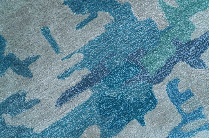 Custom Made Modern Abstract Blue Hand Tufted Wool Art - Silk Rug - The Rug Decor