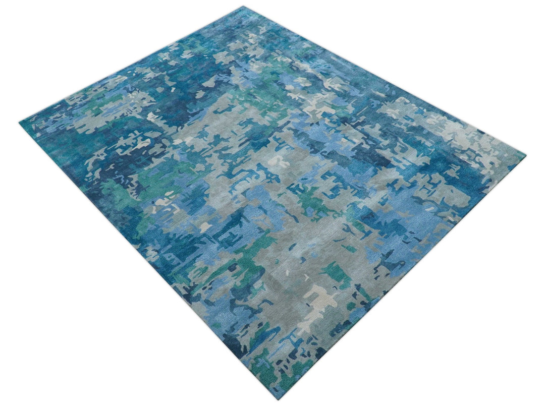 Custom Made Modern Abstract Blue Hand Tufted Wool Art - Silk Rug - The Rug Decor