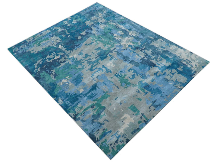 Custom Made Modern Abstract Blue Hand Tufted Wool Art - Silk Rug - The Rug Decor