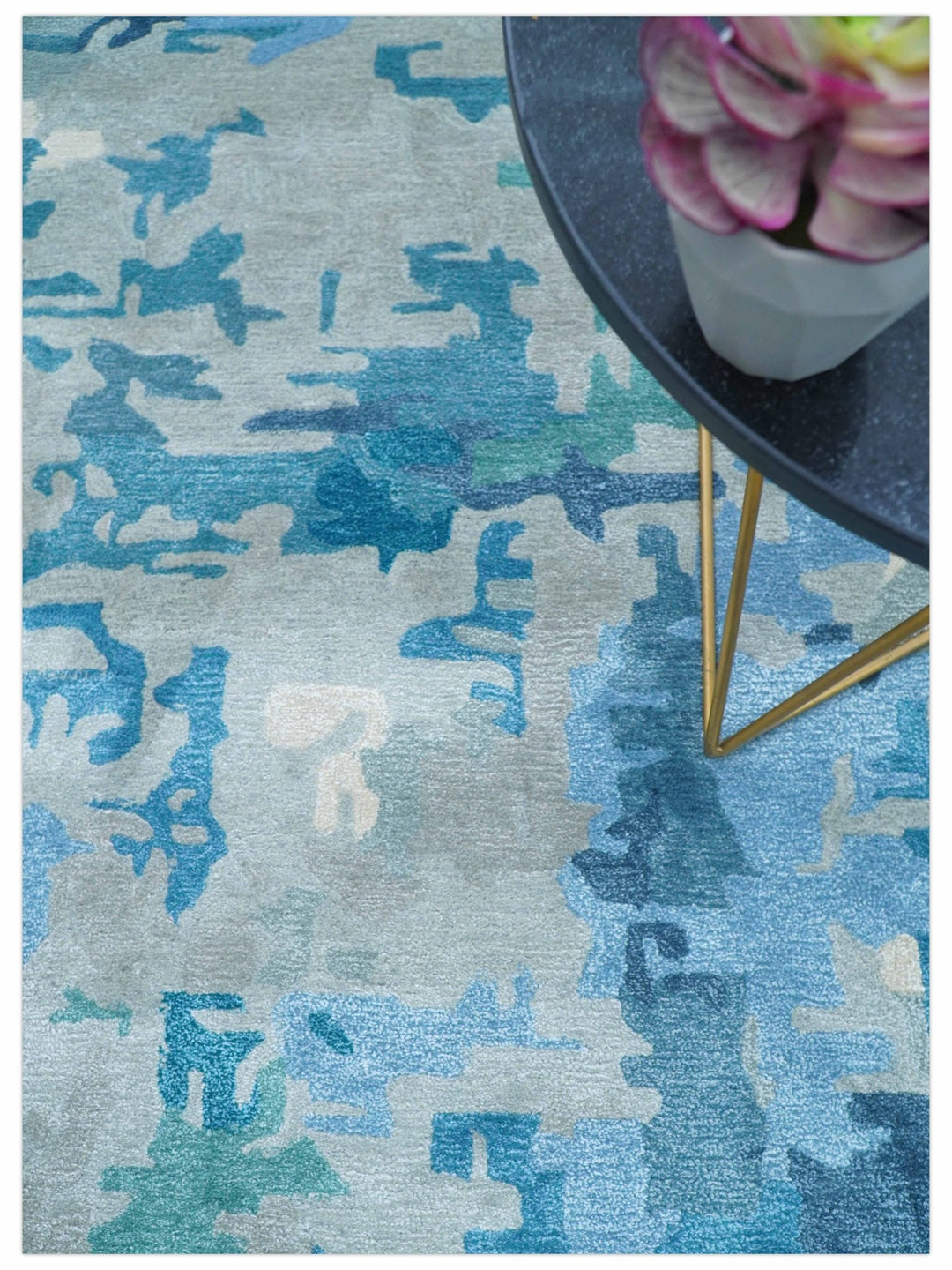 Custom Made Modern Abstract Blue Hand Tufted Wool Art - Silk Rug - The Rug Decor