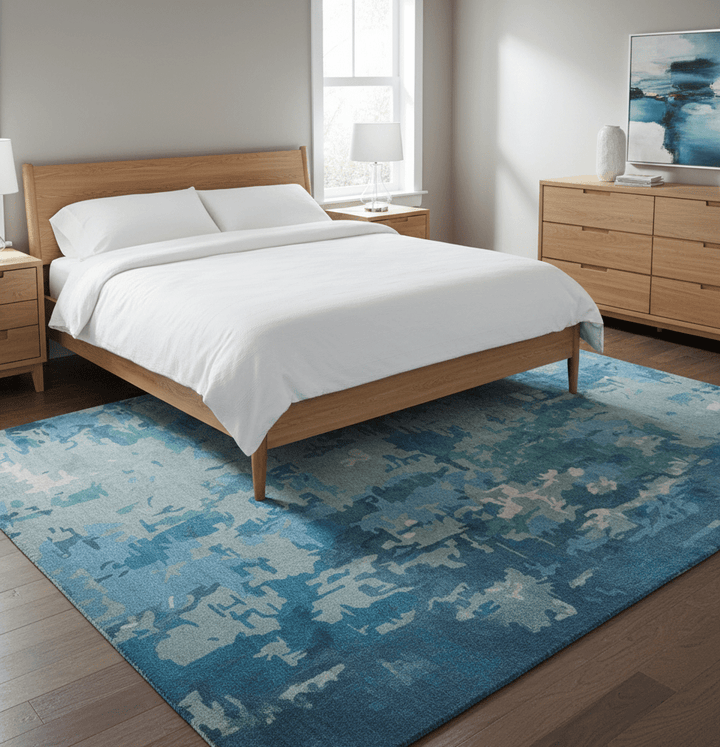 Custom Made Modern Abstract Blue Hand Tufted Wool Art - Silk Rug - The Rug Decor