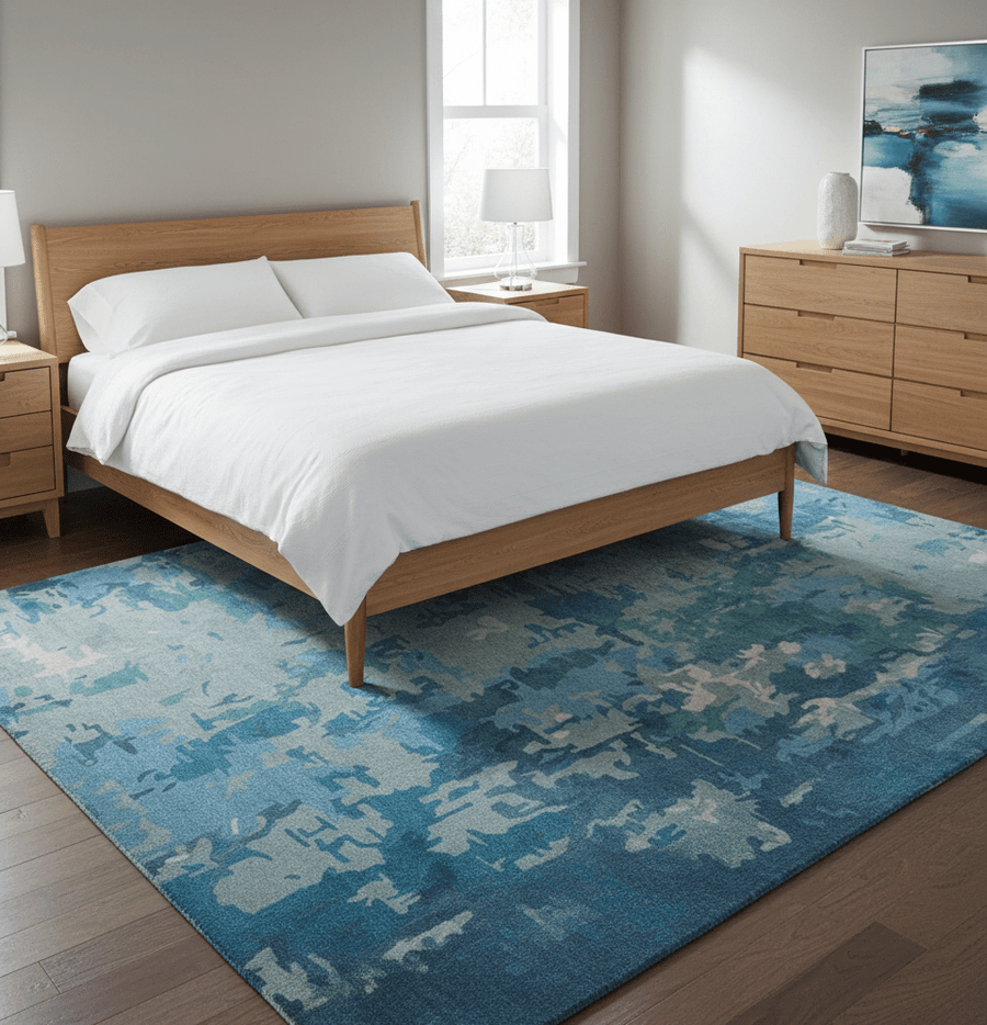 Custom Made Modern Abstract Blue Hand Tufted Wool Art - Silk Rug - The Rug Decor