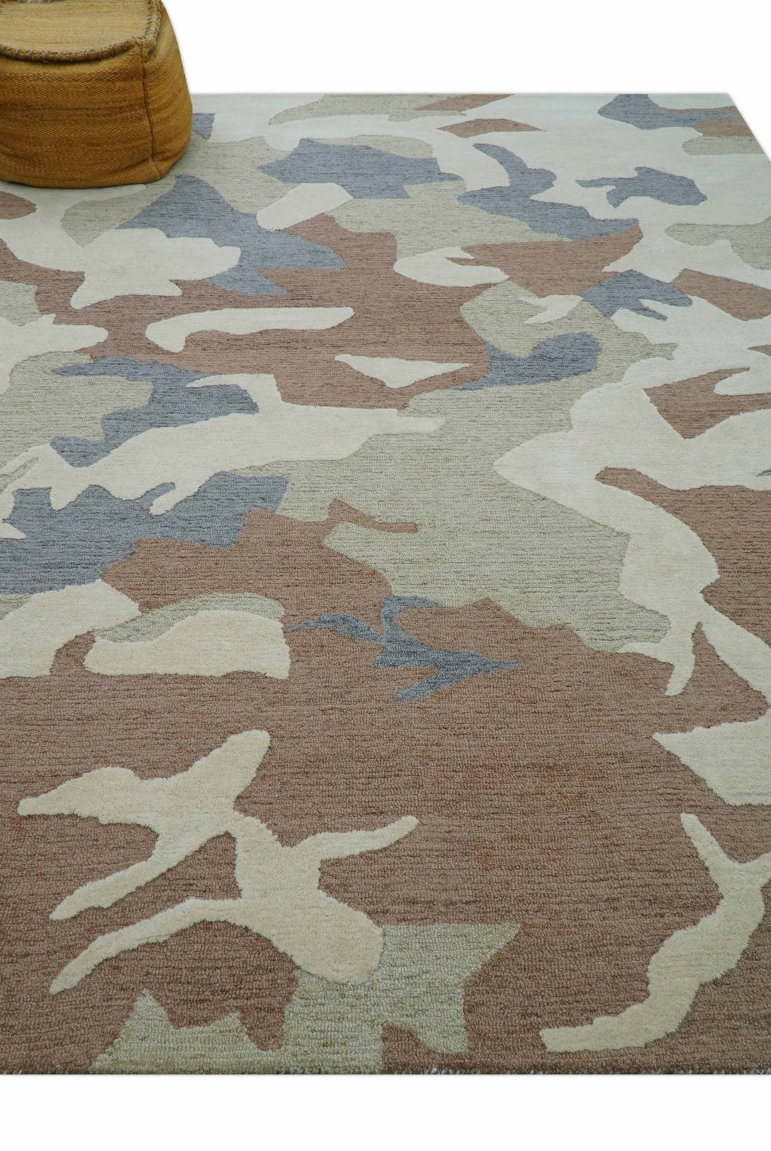 Custom Made Modern Abstract Design Beige Hand Tufted Wool Area Rug - The Rug Decor