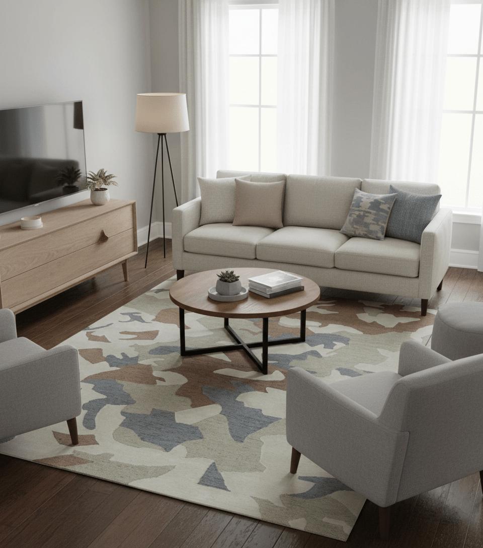 Custom Made Modern Abstract Design Beige Hand Tufted Wool Area Rug - The Rug Decor