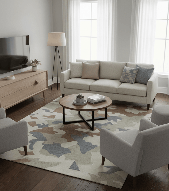 Custom Made Modern Abstract Design Beige Hand Tufted Wool Area Rug - The Rug Decor