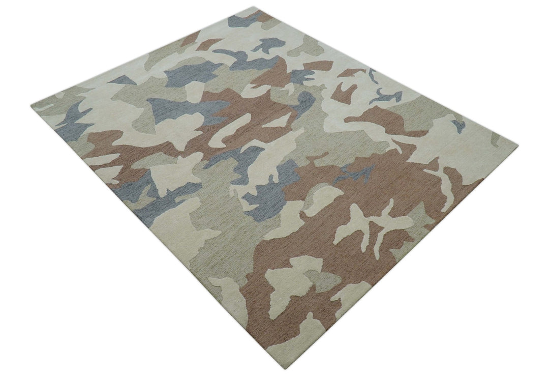 Custom Made Modern Abstract Design Beige Hand Tufted Wool Area Rug - The Rug Decor
