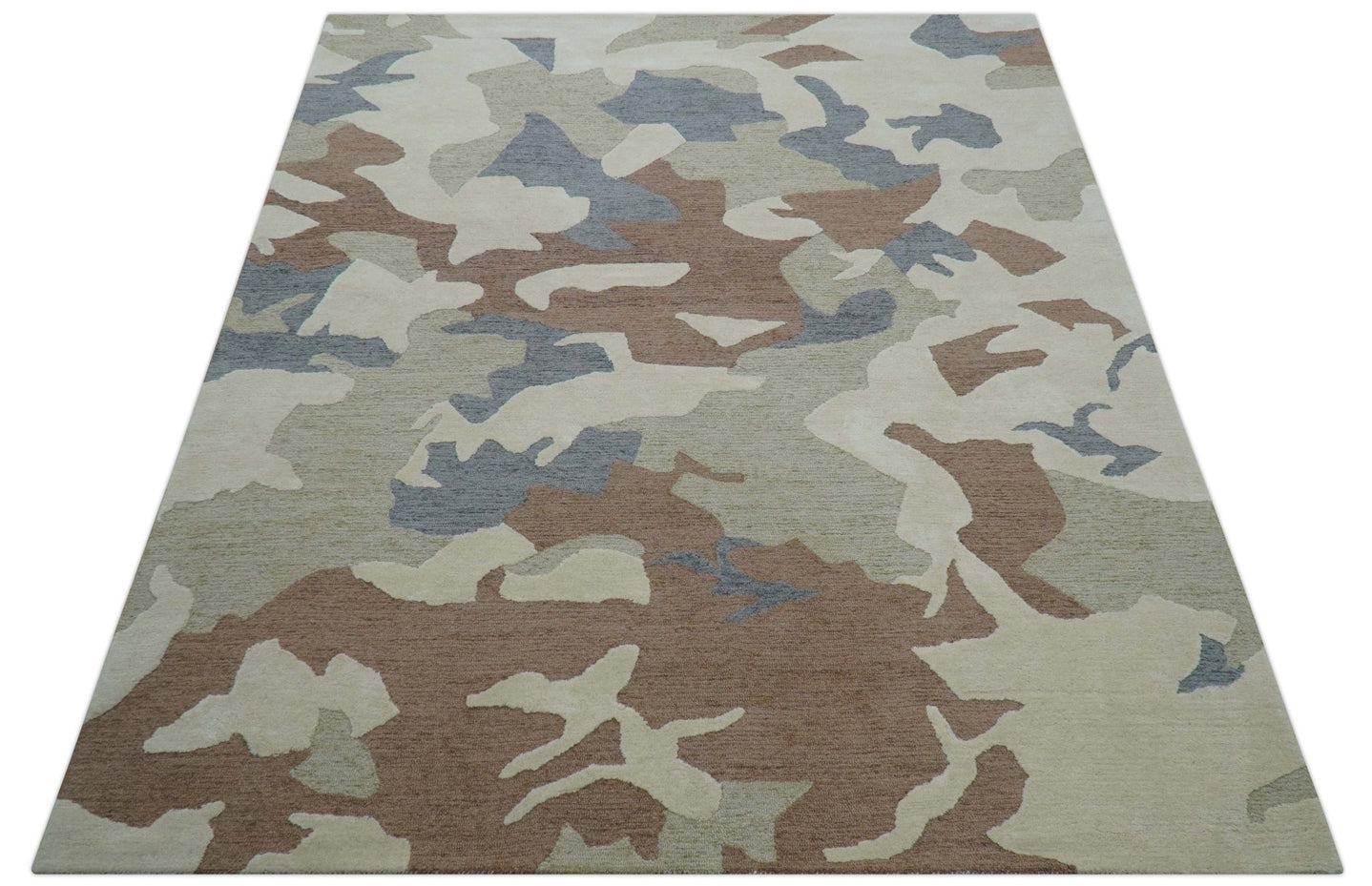 Custom Made Modern Abstract Design Beige Hand Tufted Wool Area Rug - The Rug Decor