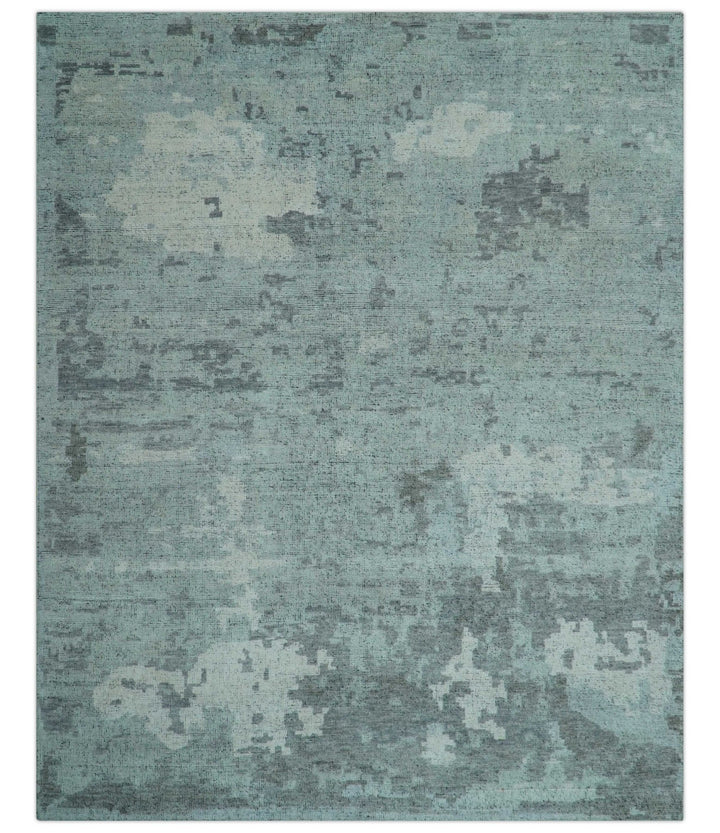 Custom Made Modern Abstract Design Blue And Gray Hand Knotted Wool Area Rug - The Rug Decor