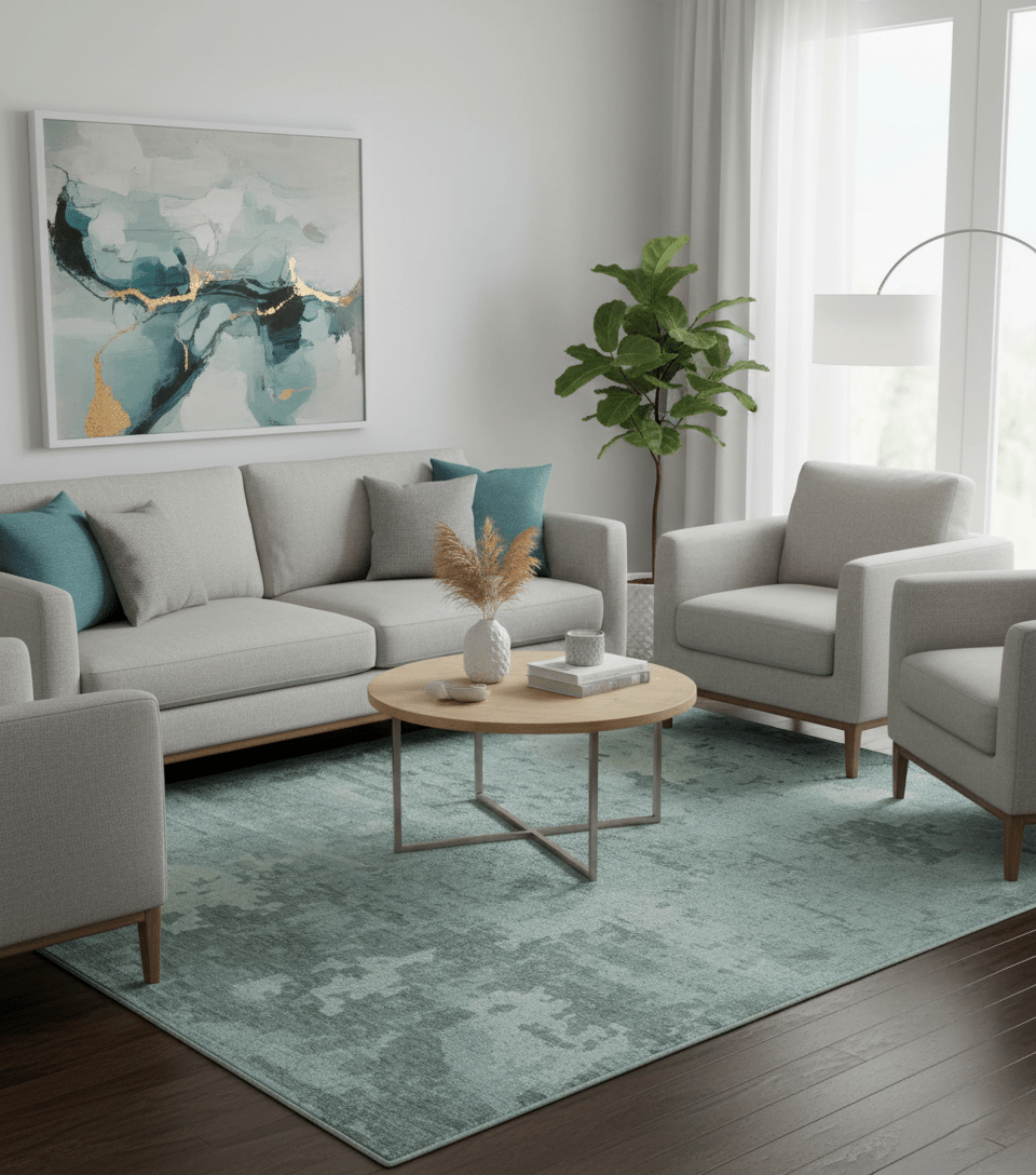 Custom Made Modern Abstract Design Blue And Gray Hand Knotted Wool Area Rug - The Rug Decor