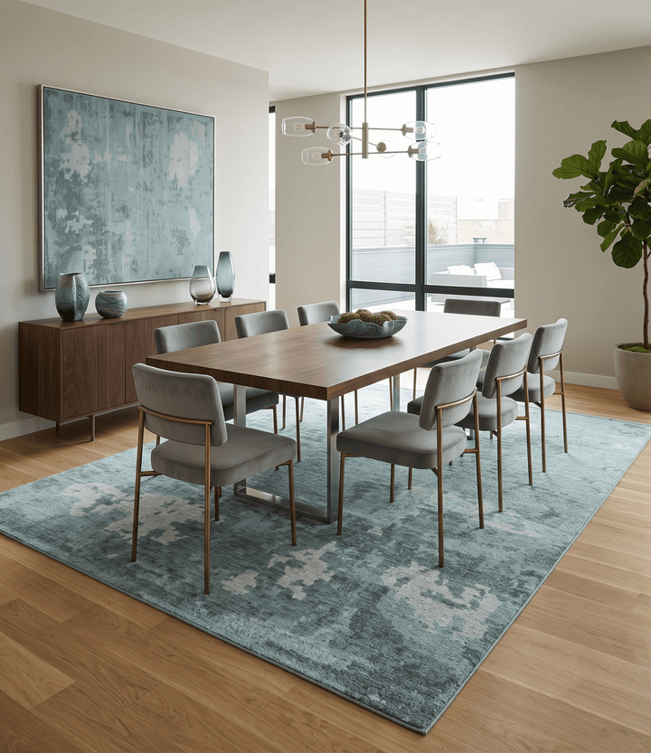 Custom Made Modern Abstract Design Blue And Gray Hand Knotted Wool Area Rug - The Rug Decor