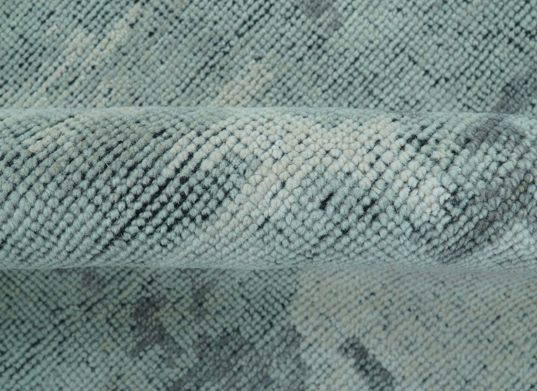 Custom Made Modern Abstract Design Blue And Gray Hand Knotted Wool Area Rug - The Rug Decor