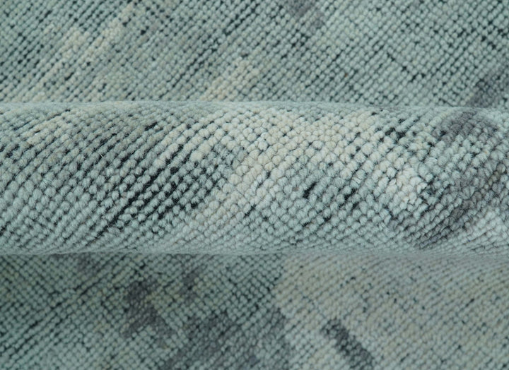 Custom Made Modern Abstract Design Blue And Gray Hand Knotted Wool Area Rug - The Rug Decor