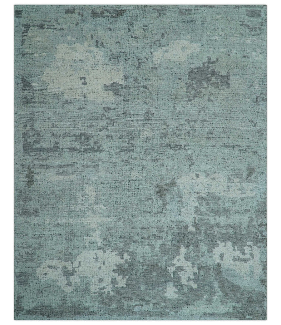 Custom Made Modern Abstract Design Blue And Gray Hand Knotted Wool Area Rug - The Rug Decor
