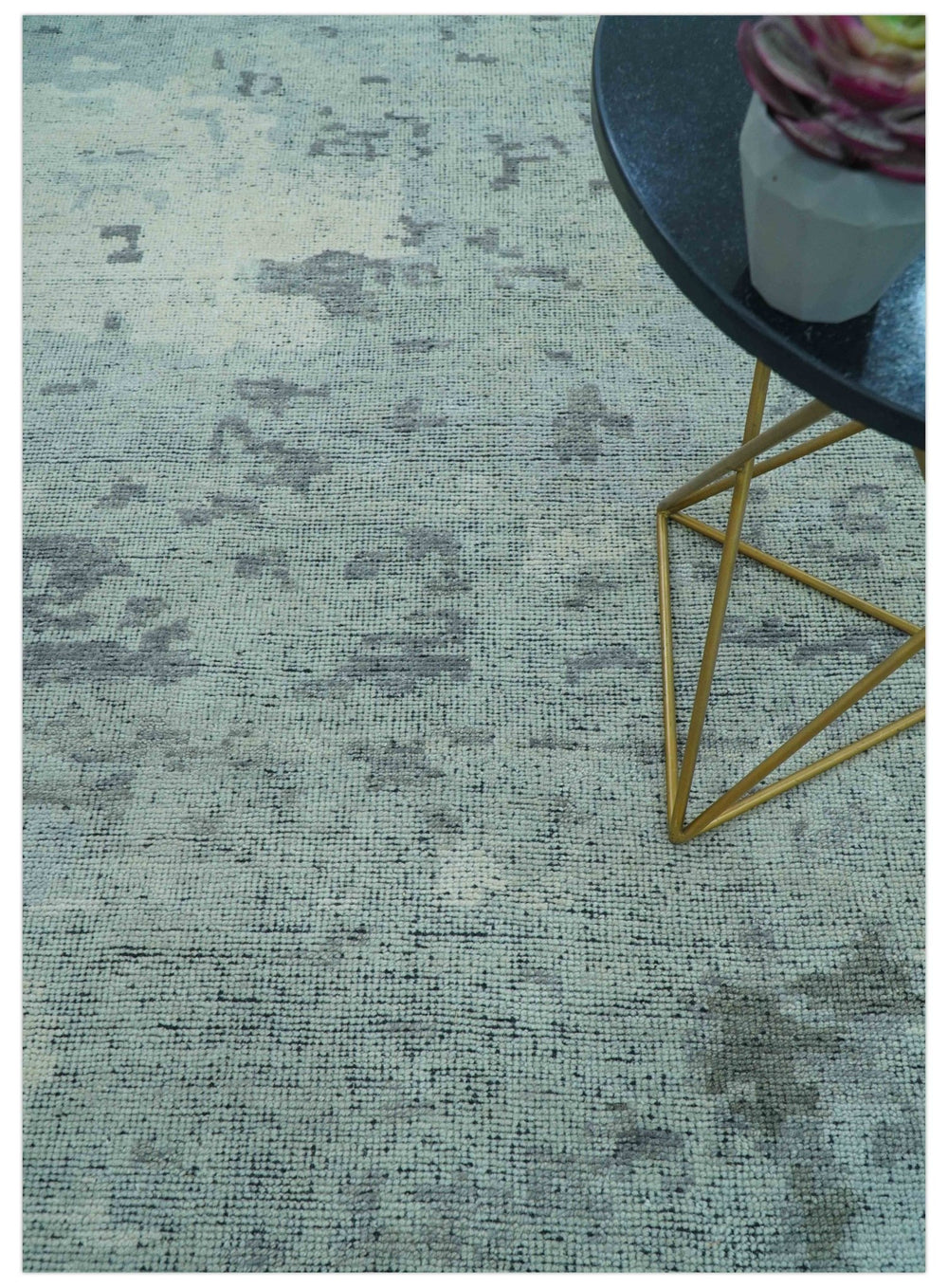 Custom Made Modern Abstract Design Blue And Gray Hand Knotted Wool Area Rug - The Rug Decor